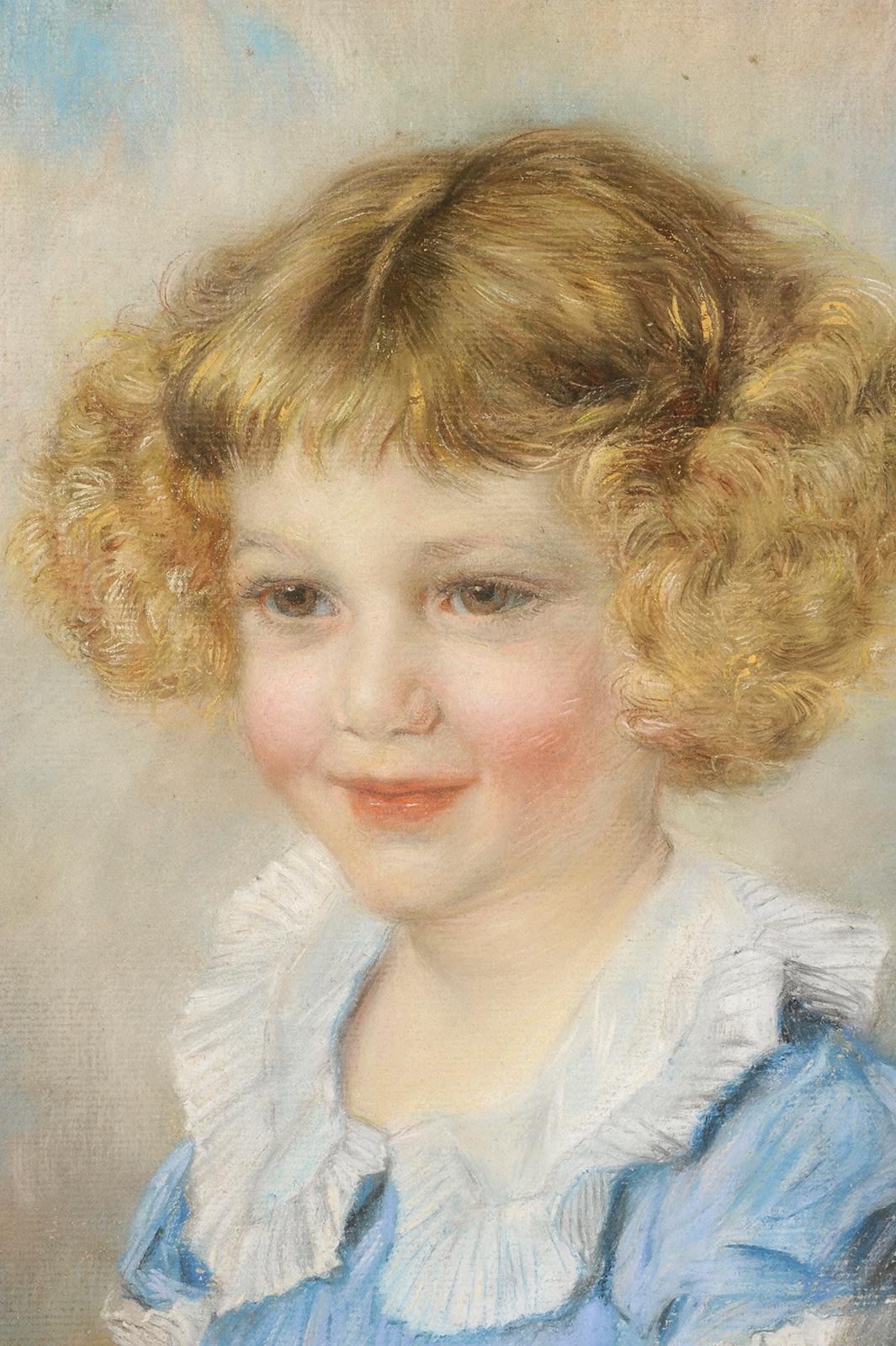 Portrait of Roger Goldet (Goldschmidt) child - French School Painting by Jules-Abel Faivre