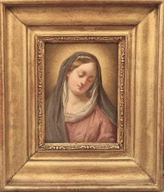 LECARON French religious small paintings mid 19th Portrait Jesus Virgin Mary