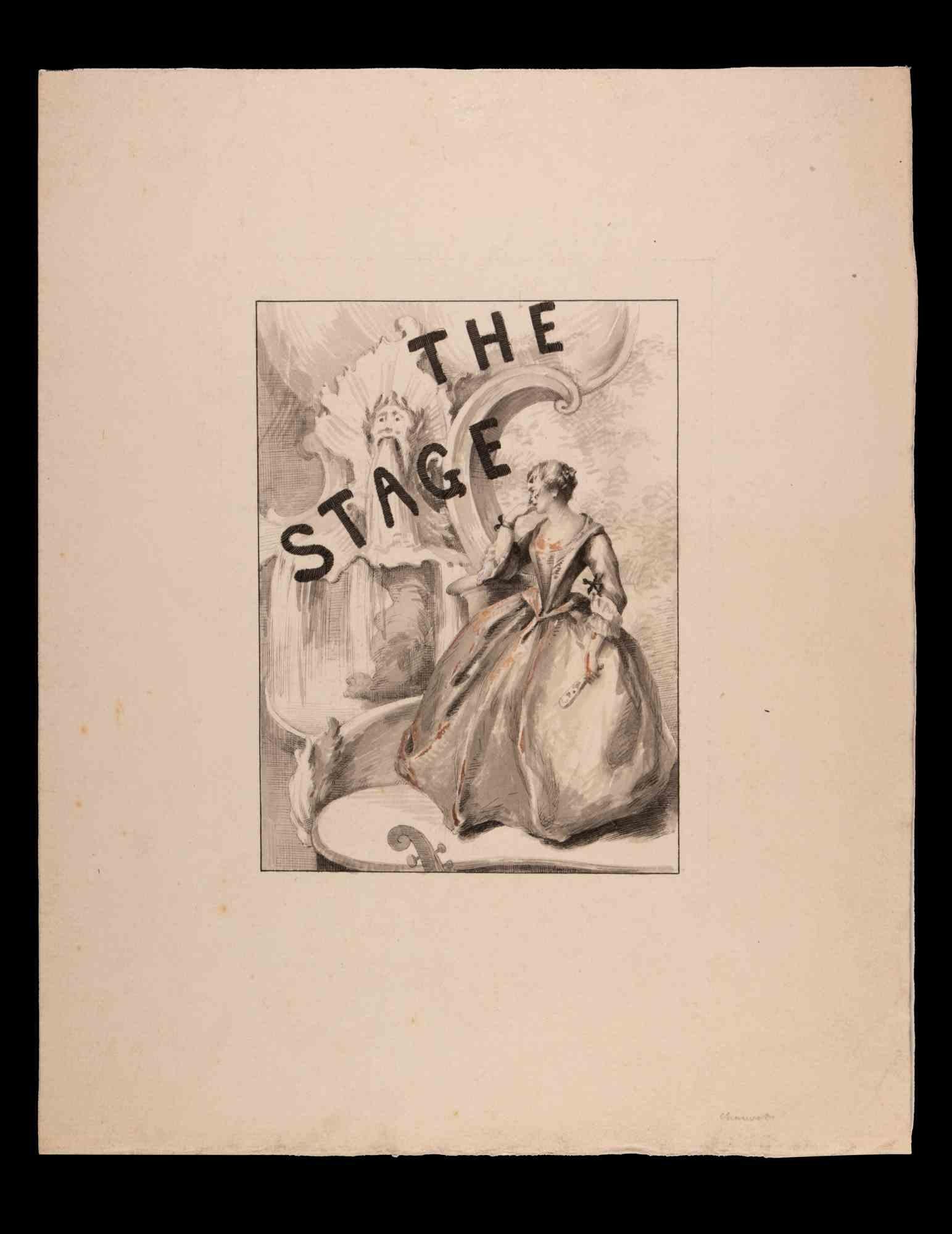 El Escenario es un Grabado original realizado por Jules Adolphe Chauvet (1828-1896).

La obra es un proyecto para la revista teatral "The Stage" (después de 1880).

Sin firma, incluye un paspartú de cartón blanco (48x35 cm).

Jules-Adolphe Chauvet