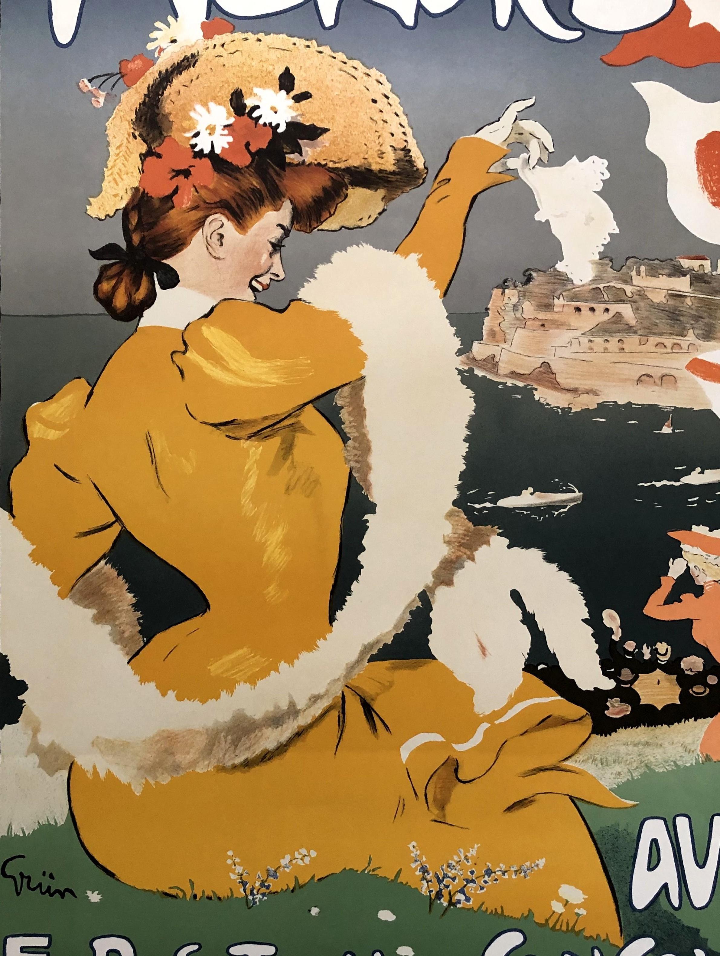 Monaco Exposition And Concours Automobiles – Lithographieplakat, signiert (Beige), Landscape Print, von Jules-Alexandre Grün