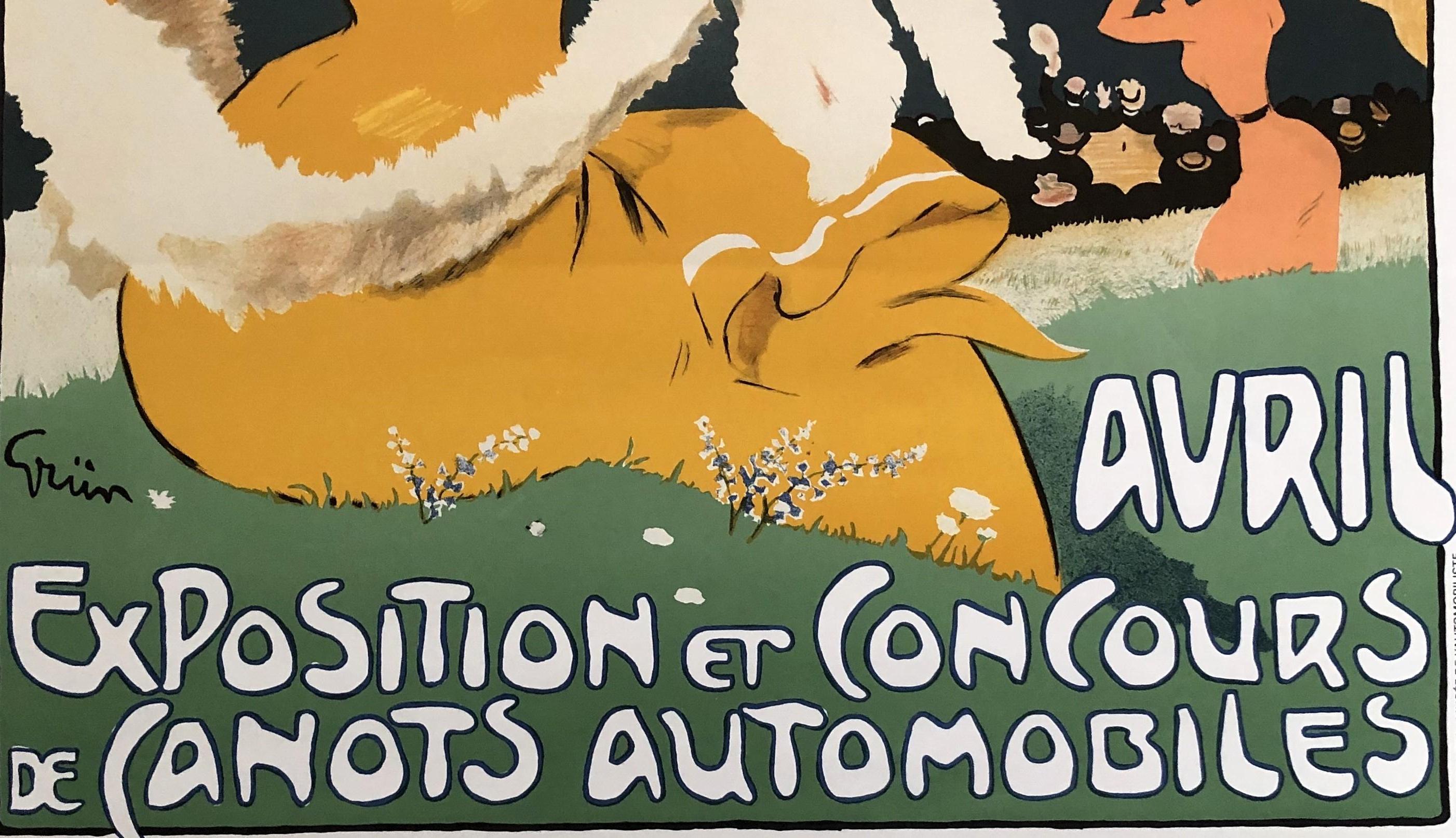 Monaco Exposition And Concours Automobiles - Lithographic Poster Signed - Beige Landscape Print by Jules-Alexandre Grün