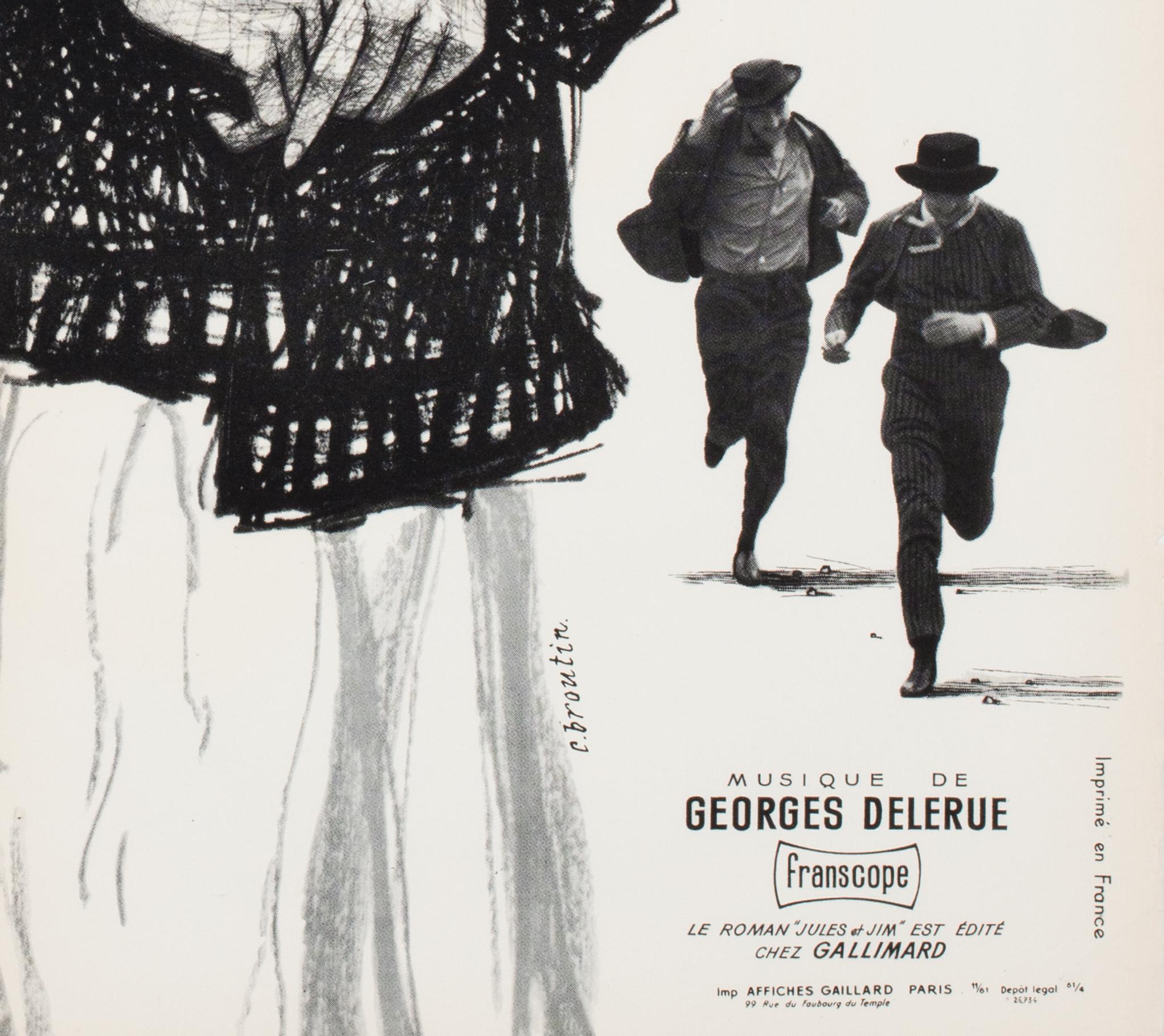 JULES AND JIM 1962 French Moyenne Film Movie Poster, CHRISTIAN BROUTIN For Sale 2