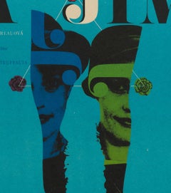 Jules and Jim Czech Film Movie Poster, Karel Vaca, 1967 Vintage Rare