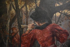 Monumental 19th-Century French Hunting Scene with Mounted Hunters and Dogs