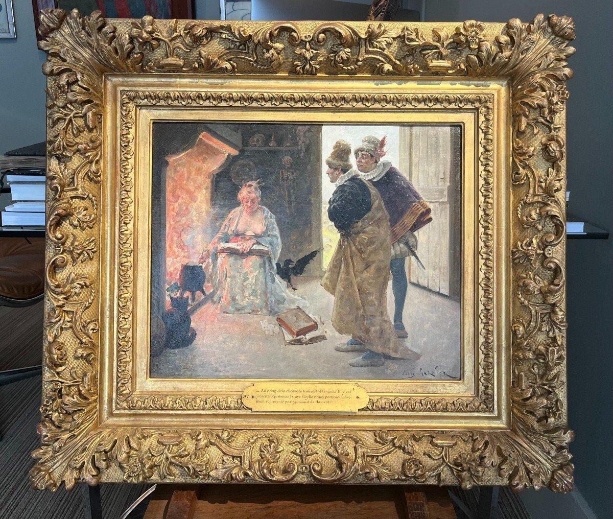 Jules-Arsène Garnier (1847 - 1889) Scena dal Terzo Libro di Rabelais, Come Panurge parla alla Sibilla di Panzoust

Olio su tela
38,5 x 46,5 cm (67 x 74,8 cm con cornice)
Firmato in basso a destra: Jules Garnier

La scena dipinta da Garnier è