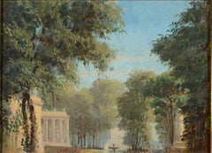 Classical Garden with Fountain, Romantic European Park Scene