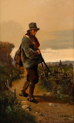 line Jules Bertrand Gélibert (1834-1916) - 1887 Oil, The Gamekeeper
