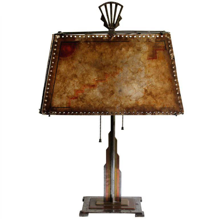 Jules Bouy Multi-Metal Art Deco Machine Age Table Lamp For Sale
