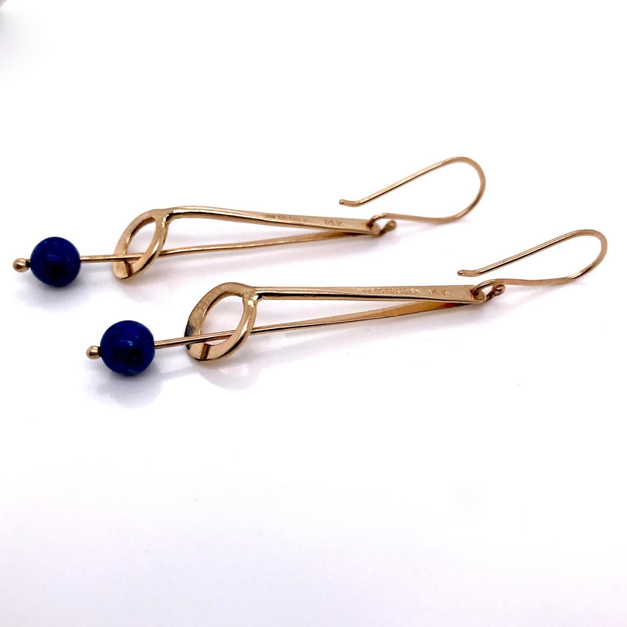 Jules Brenner Mid-Century Modernist 14 Karat Gold & Lapis Lazuli Dangle Earrings 4