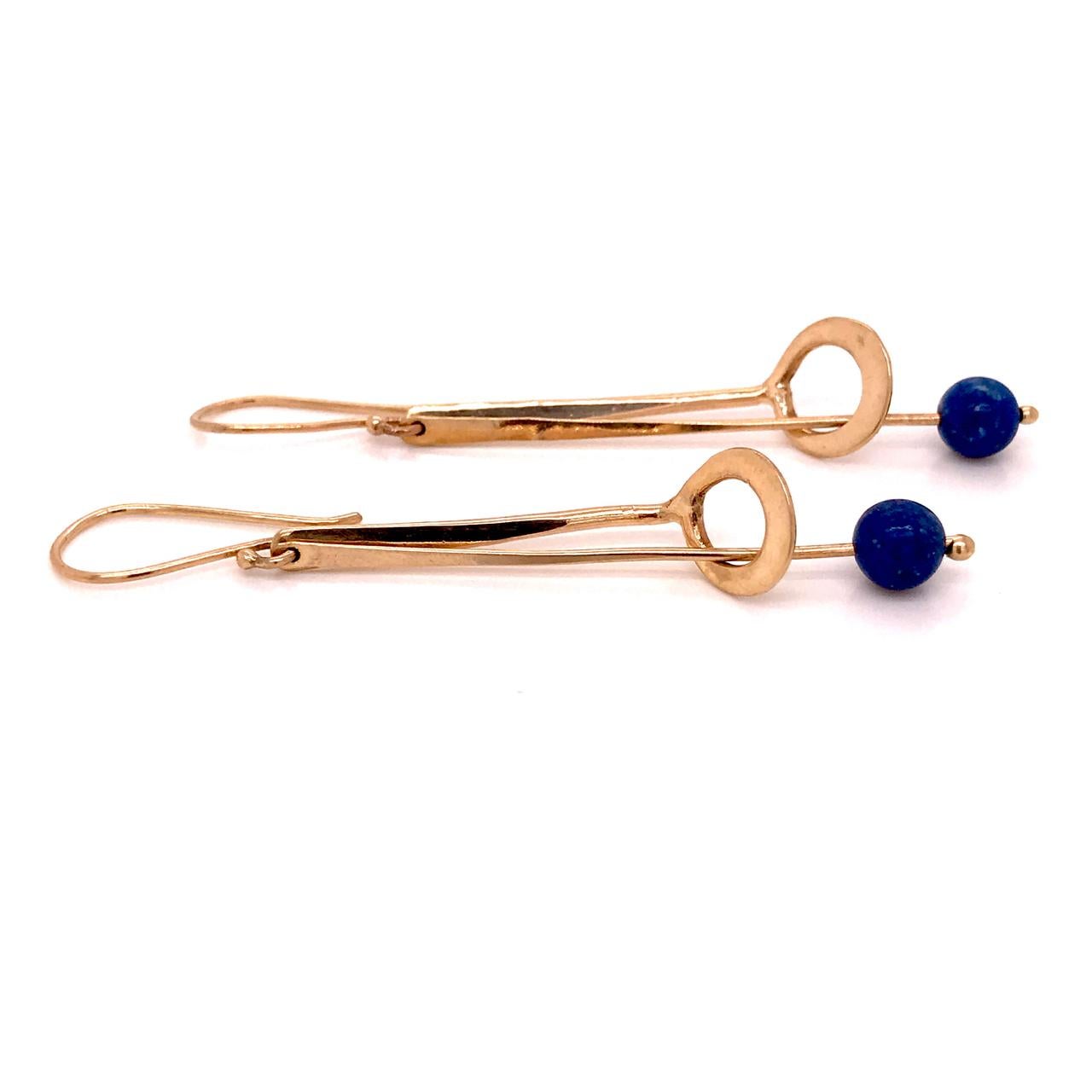 Jules Brenner Mid-Century Modernist 14 Karat Gold & Lapis Lazuli Dangle Earrings In Good Condition In Philadelphia, PA