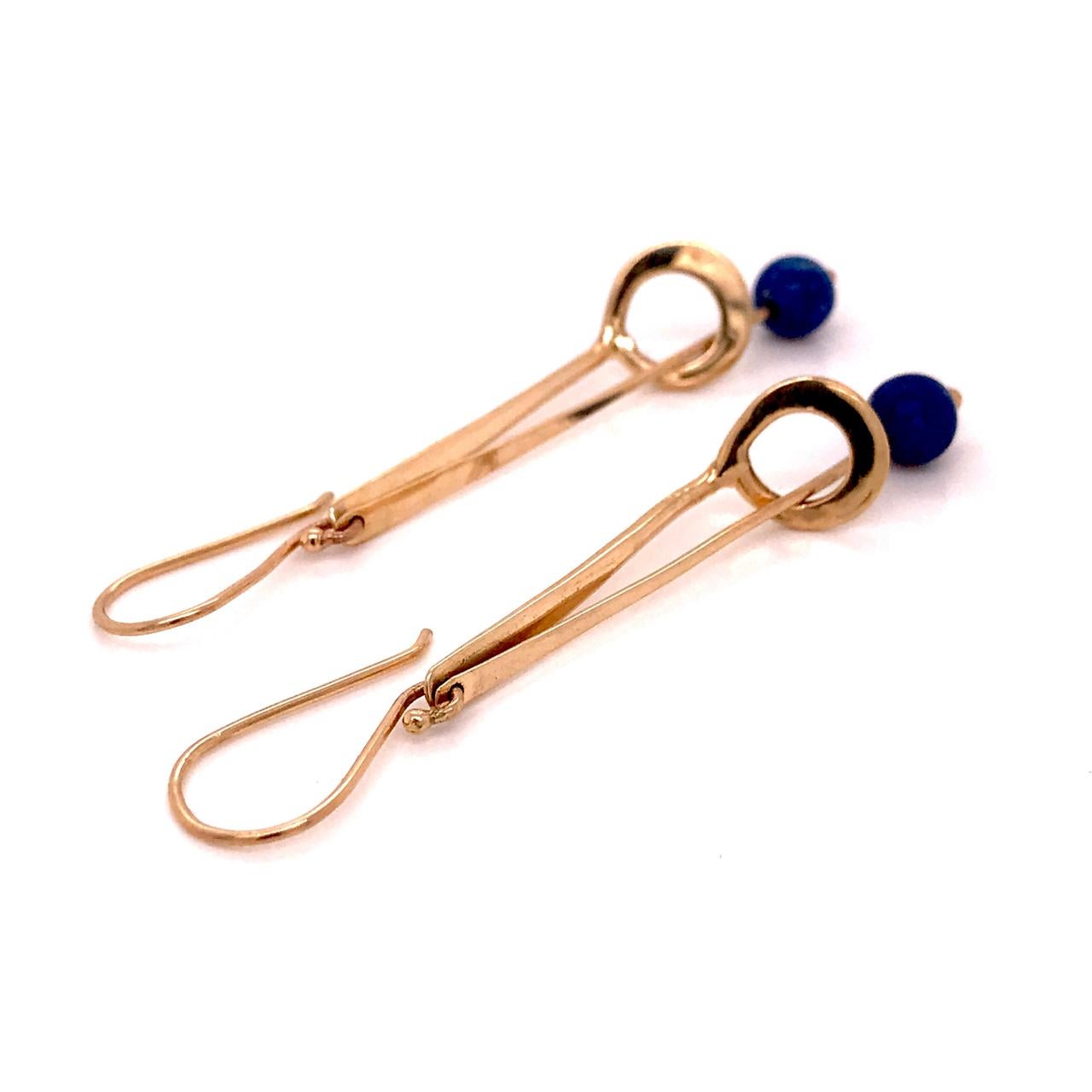 Women's Jules Brenner Mid-Century Modernist 14 Karat Gold & Lapis Lazuli Dangle Earrings