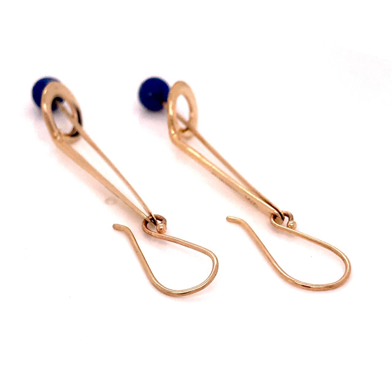 Jules Brenner Mid-Century Modernist 14 Karat Gold & Lapis Lazuli Dangle Earrings 1