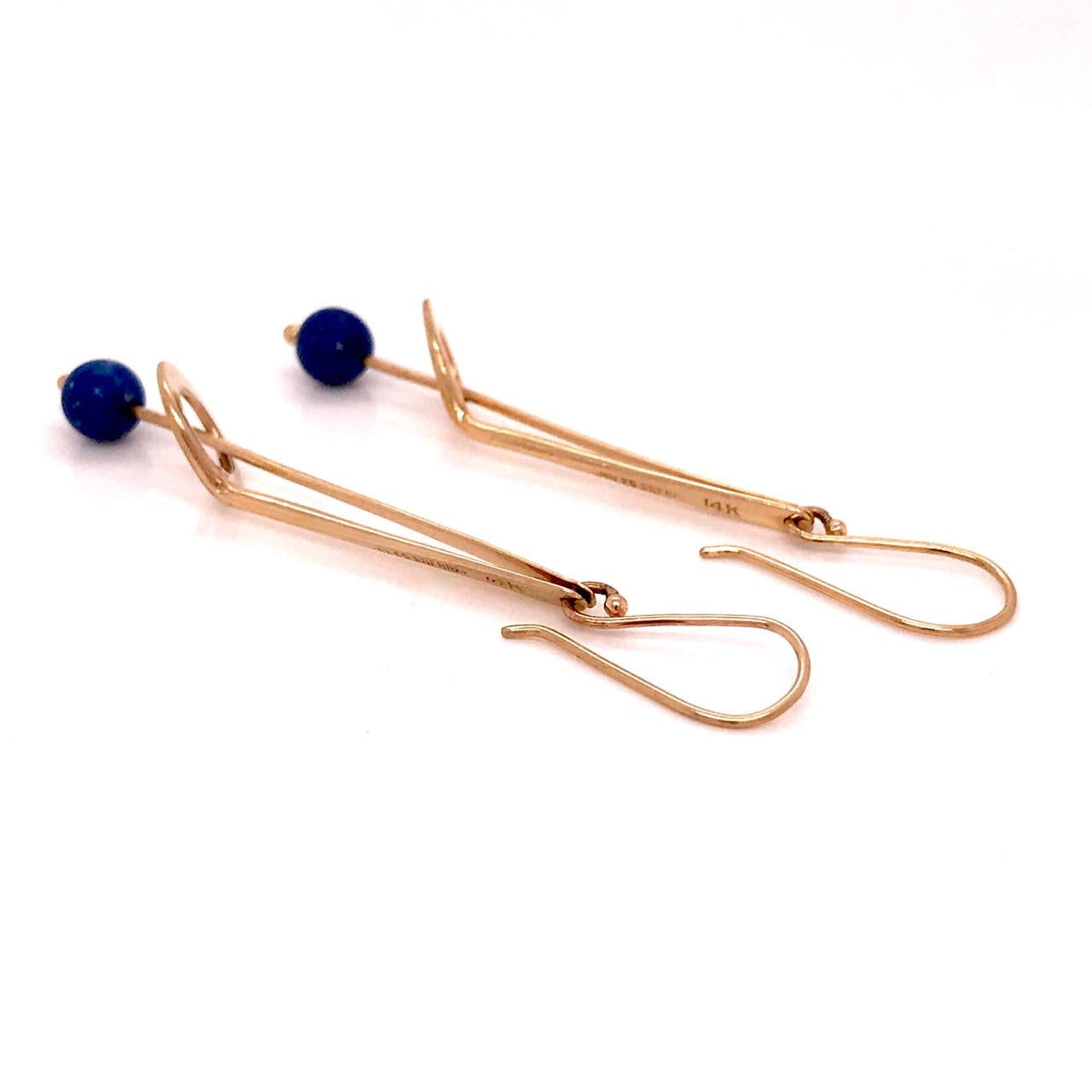 Jules Brenner Mid-Century Modernist 14 Karat Gold & Lapis Lazuli Dangle Earrings 2