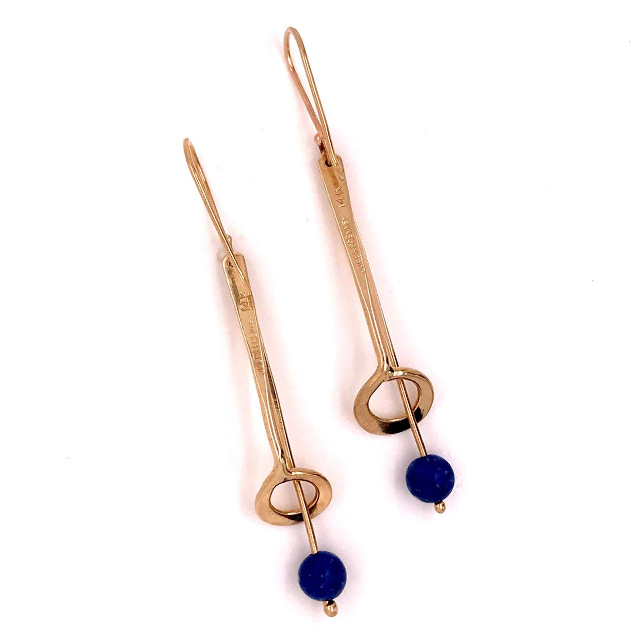 Jules Brenner Mid-Century Modernist 14 Karat Gold & Lapis Lazuli Dangle Earrings 3