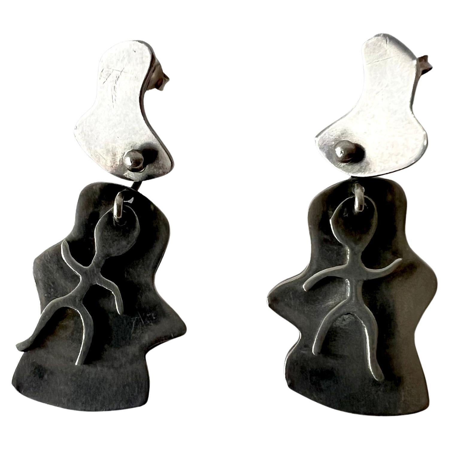 Jules Brenner Boucles d'oreilles en argent sterling percées représentant une danseuse cinétique moderne de New York en vente