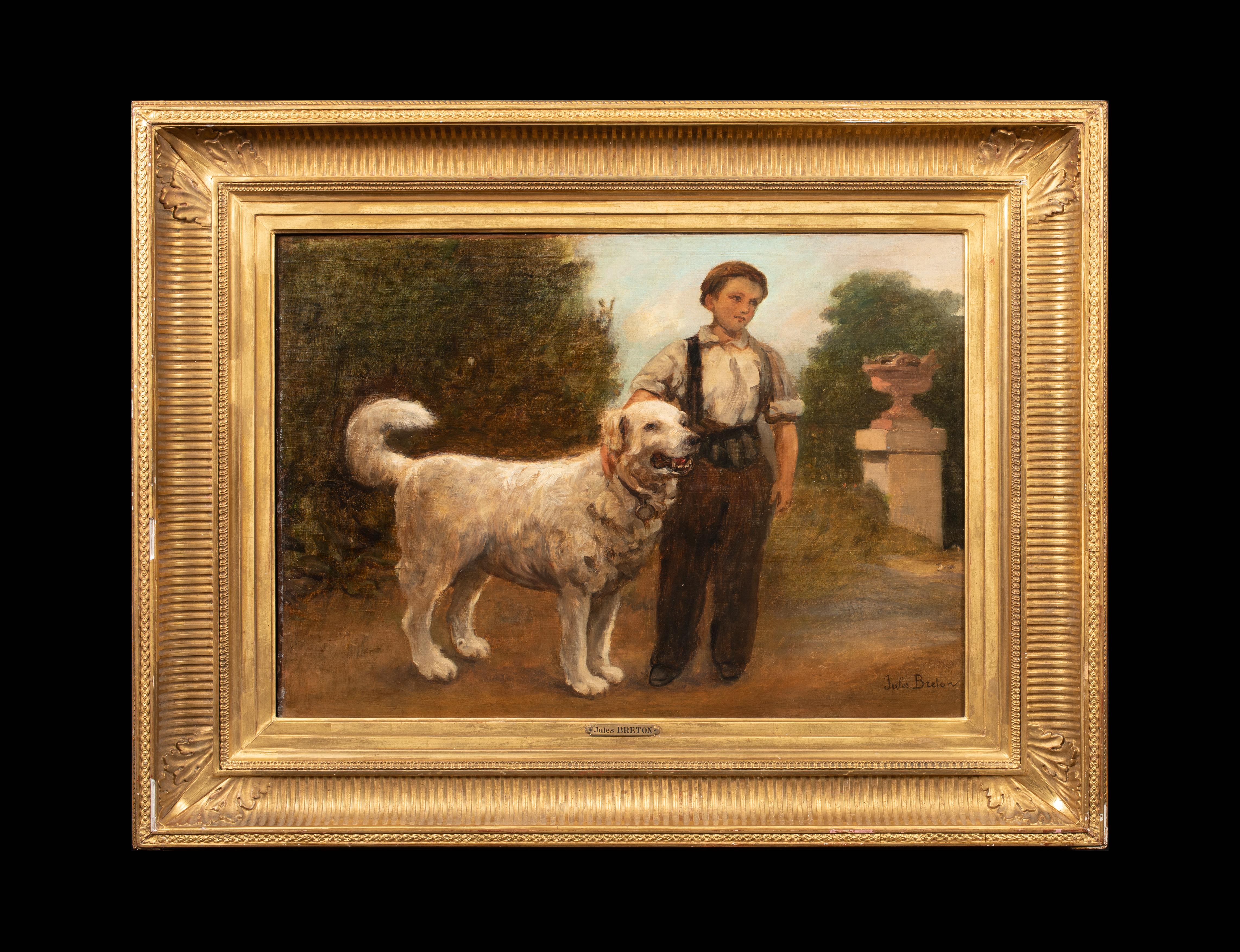 Garçon et son chien, 19ème siècle  par Jules BRETON (1827-1906)  - Painting de Jules Breton
