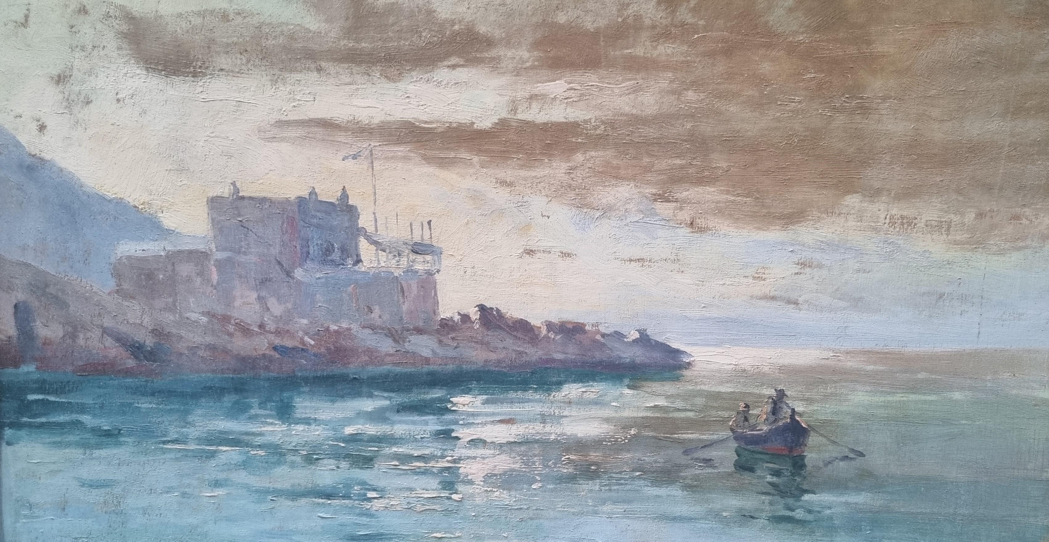 Pintura Marsella Corniche BRUNETAUT Mar Sur de Francia Impresionista XX - Landscape Painting Gris de Jules BRUNETAUT