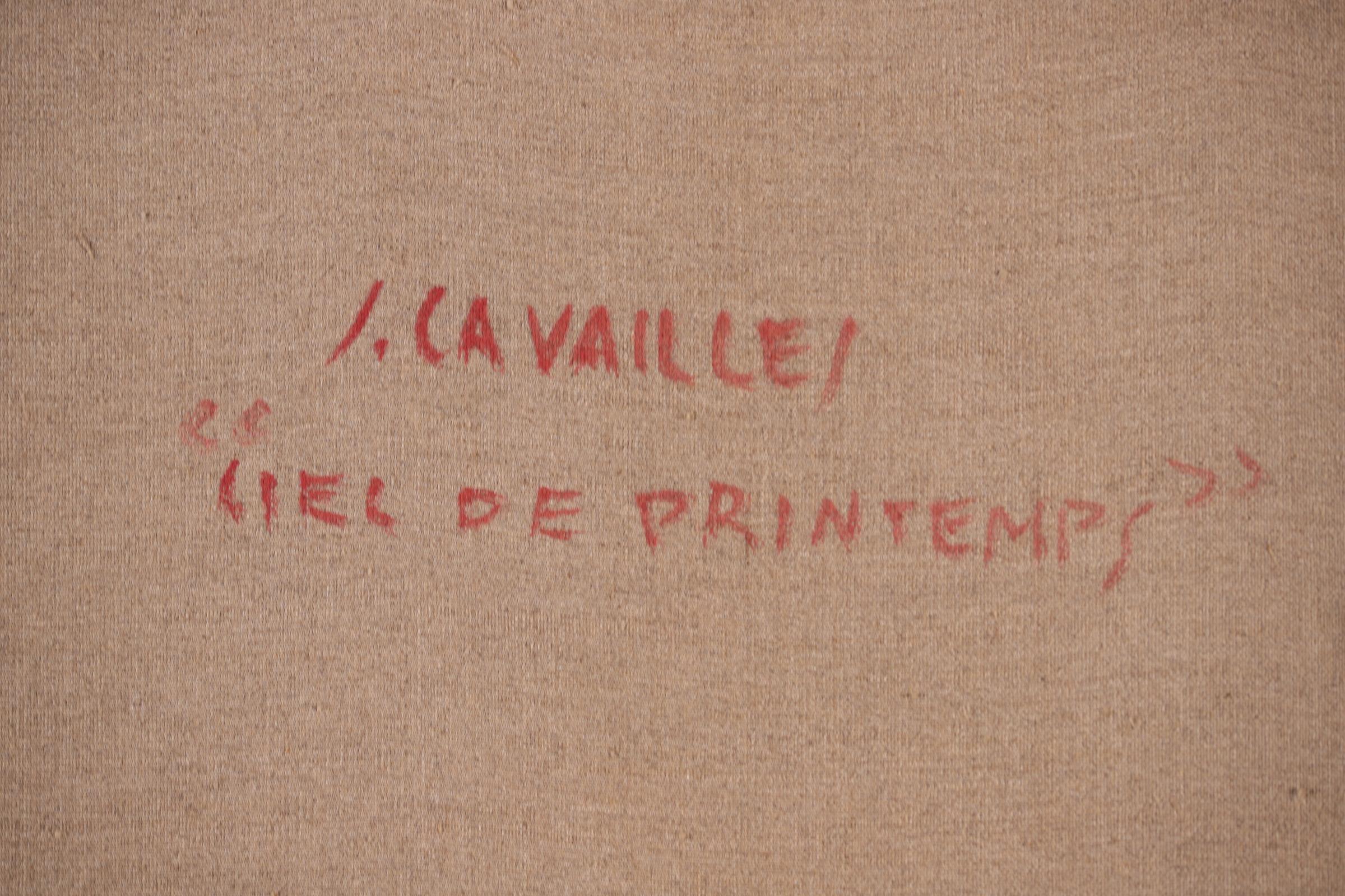 Ciel de Printemps - Fauvistisch Öl, Pferd und Figuren in Landschaft von Jules Cavailles im Angebot 13