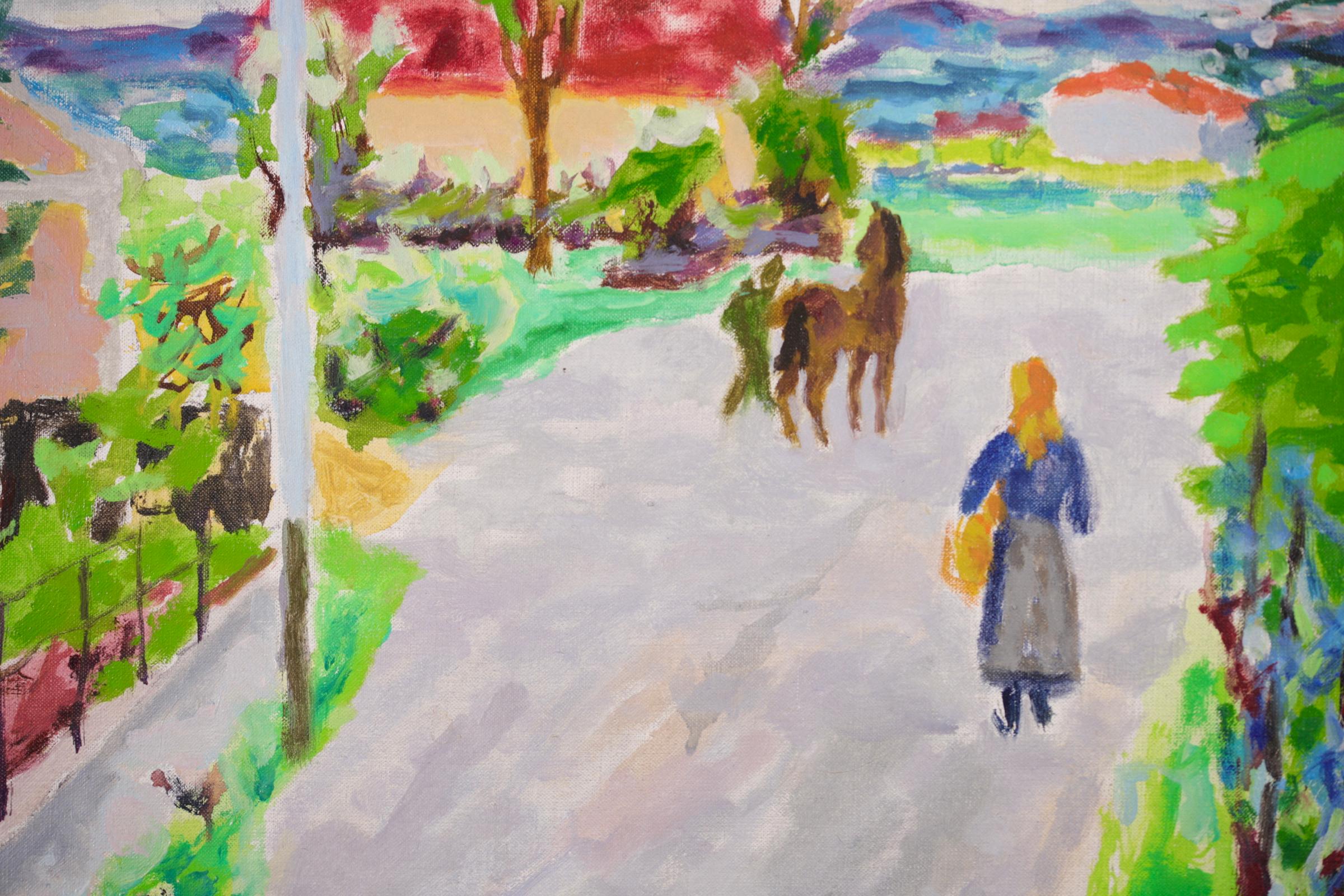 Ciel de Printemps - Huile fauviste, cheval et personnages dans un paysage de Jules Cavailles en vente 2