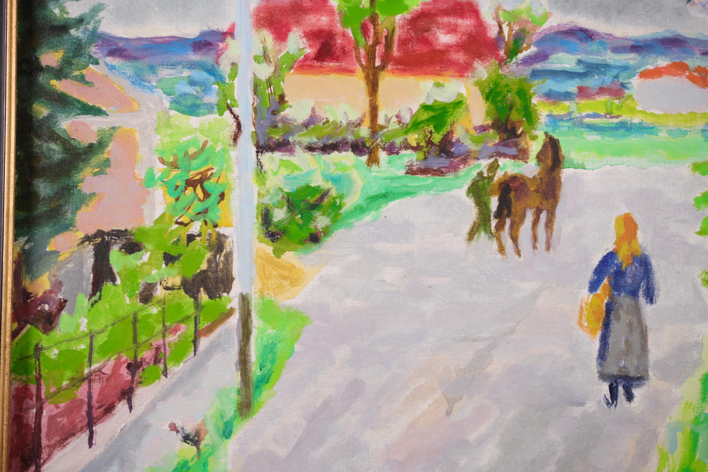 Ciel de Printemps - Huile fauviste, cheval et personnages dans un paysage de Jules Cavailles en vente 3
