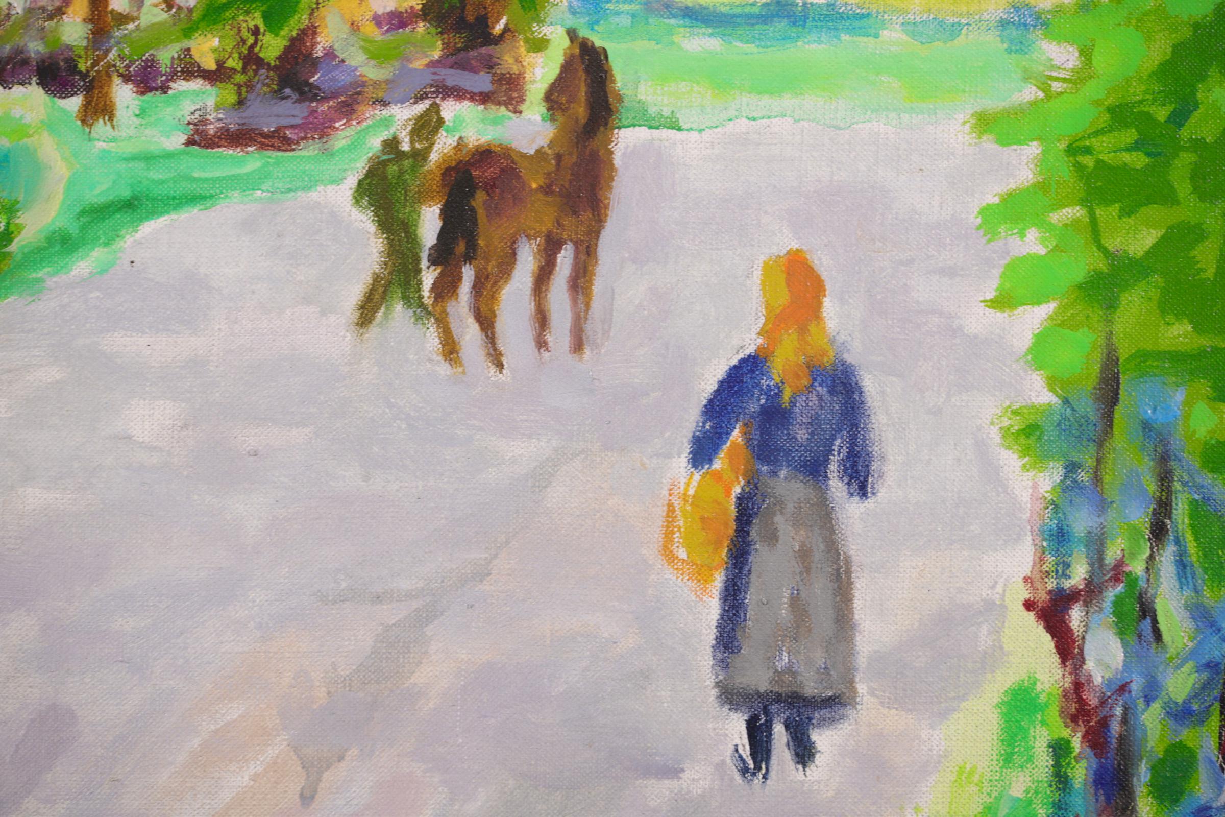 Ciel de Printemps - Huile fauviste, cheval et personnages dans un paysage de Jules Cavailles en vente 5