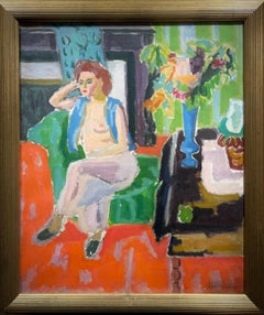 Pintura colorida al óleo sobre lienzo Desnudo en el estudio