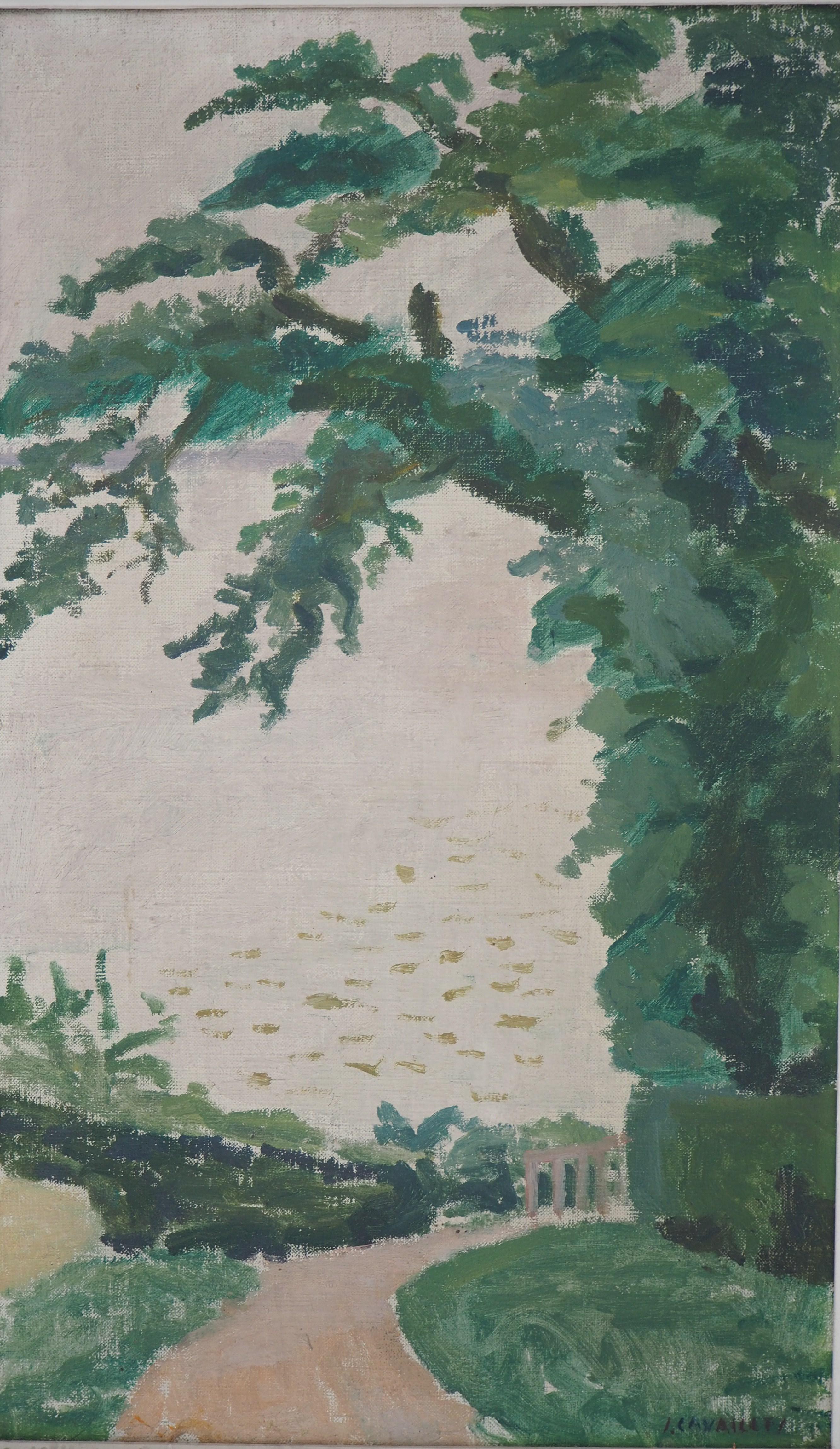Normandía, carretera rural - Óleo original sobre lienzo, Firmado - Painting Moderno de Jules Cavailles