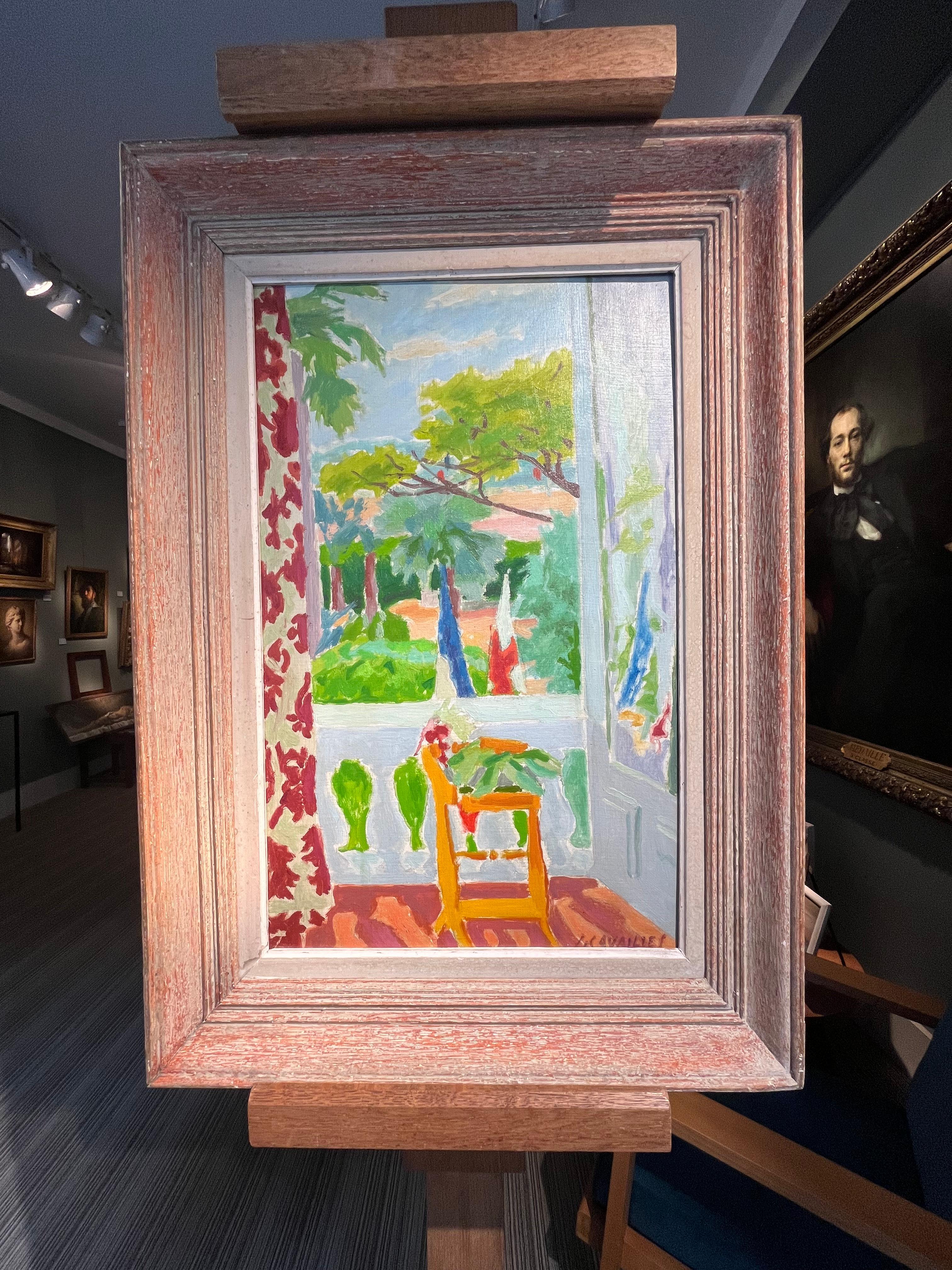 Opened window - Green Interior Painting by Jules Cavailles