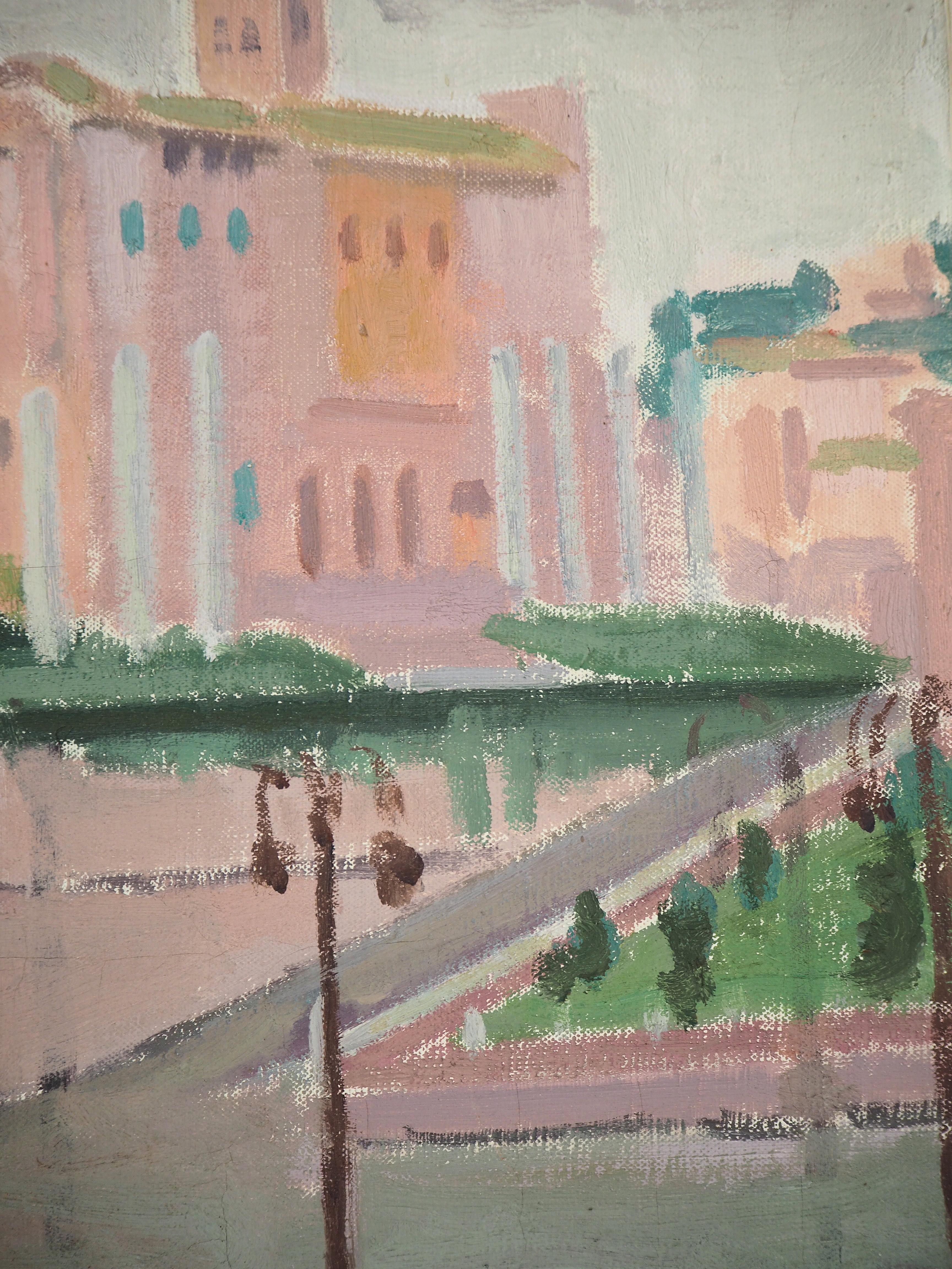Jules CAVAILLES
Rome, The Forum Seen From the Colosseum

Original Oil on canvas
Signed on the lower right corner
On canvas 55 x 46 cm (c. 22 x 18 in)
Presented in a golden wood frame 76 x 66 cm (c. 29 x 26 in)

Very good condition, uses to the frame