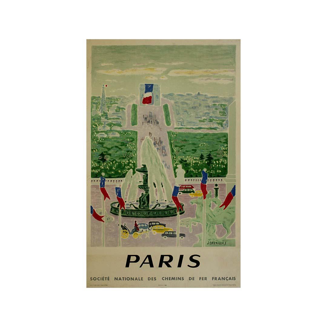 1957 Originalplakat von Jules Cavaillès SNCF nach Paris im Angebot 2