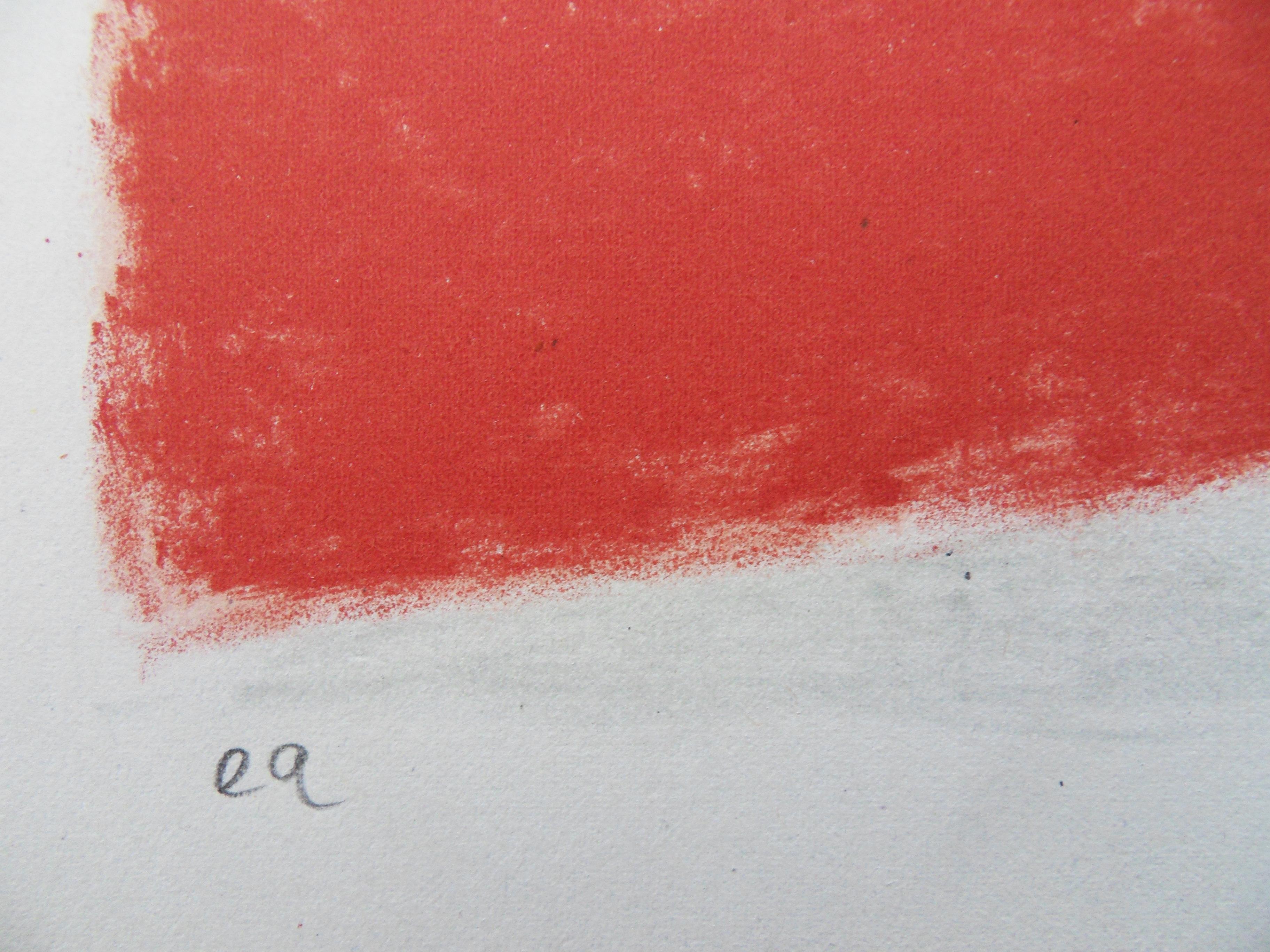 Fruits and Flowers auf rotem Hintergrund – Originallithographie, handsigniert im Angebot 1