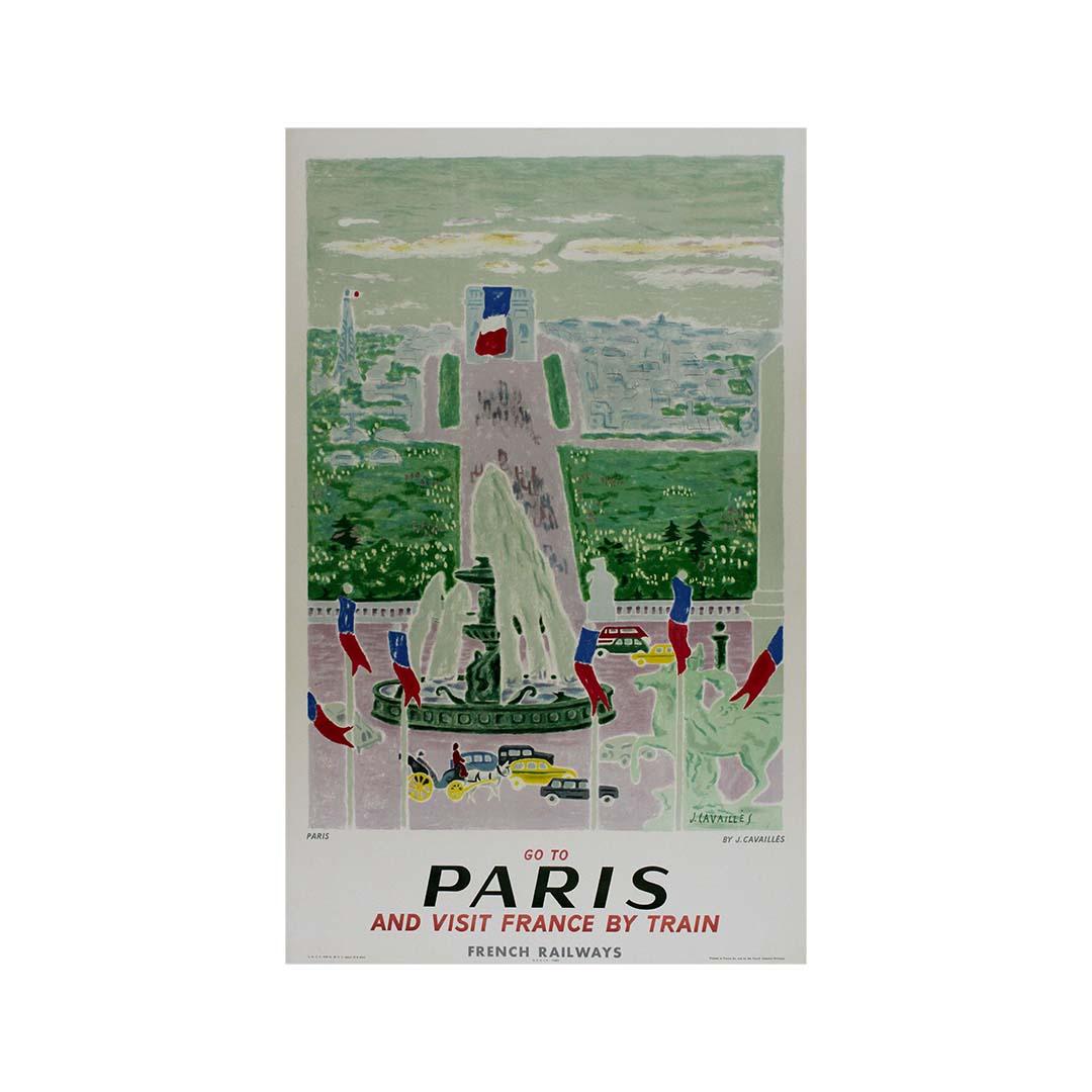 Jules Cavaillès 1957 SNCF original poster to Paris For Sale 2