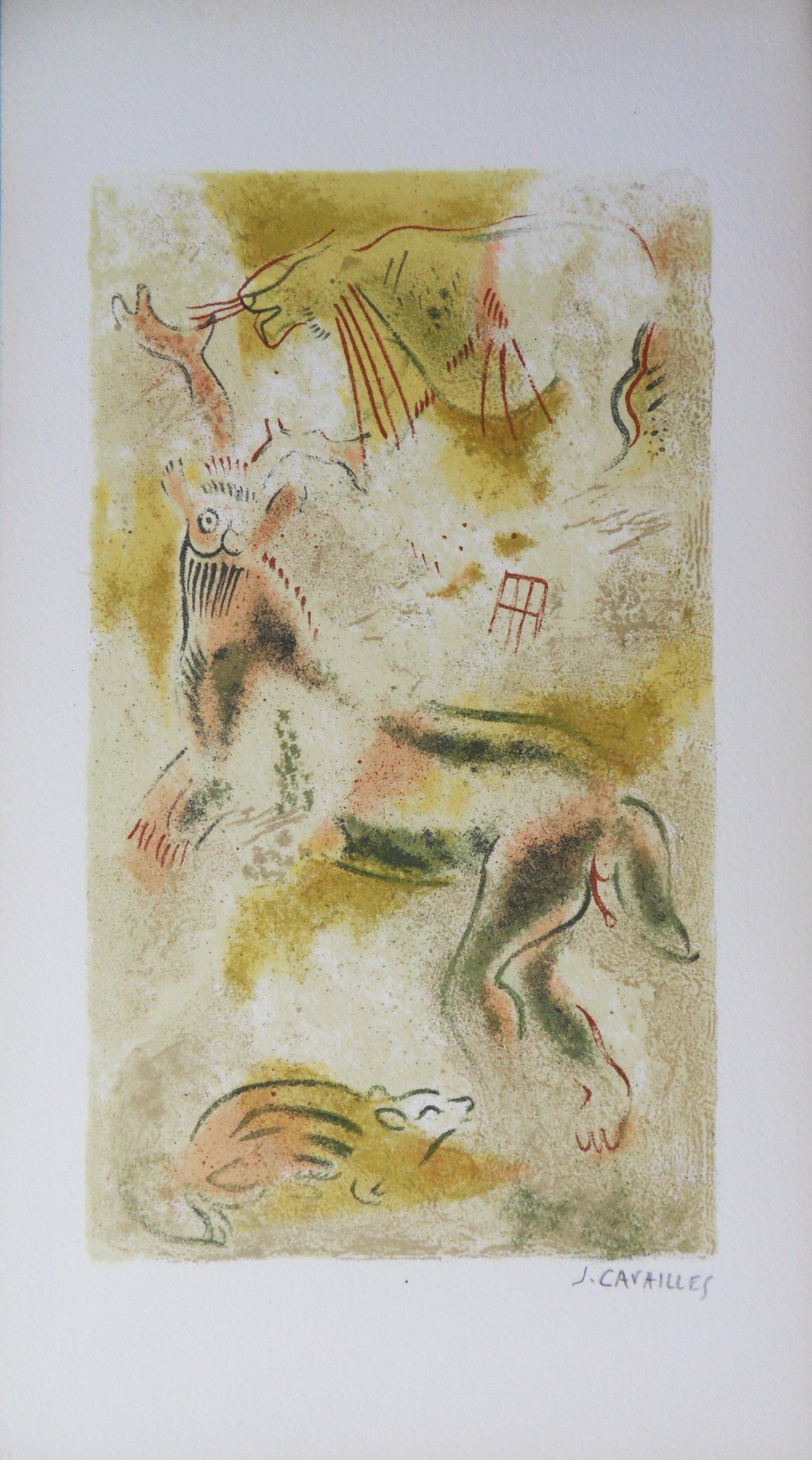 Jules Cavailles Animal Print – Rupestrales Gemälde - Original Lithographie, handsigniert