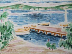 Switzerland : View on the Lake - Original lithograph, Handsigned