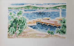 Switzerland : View on the Lake - Original lithograph, Handsigned