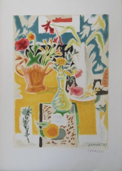 Table with Flowers - Original lithograph, Handsigned