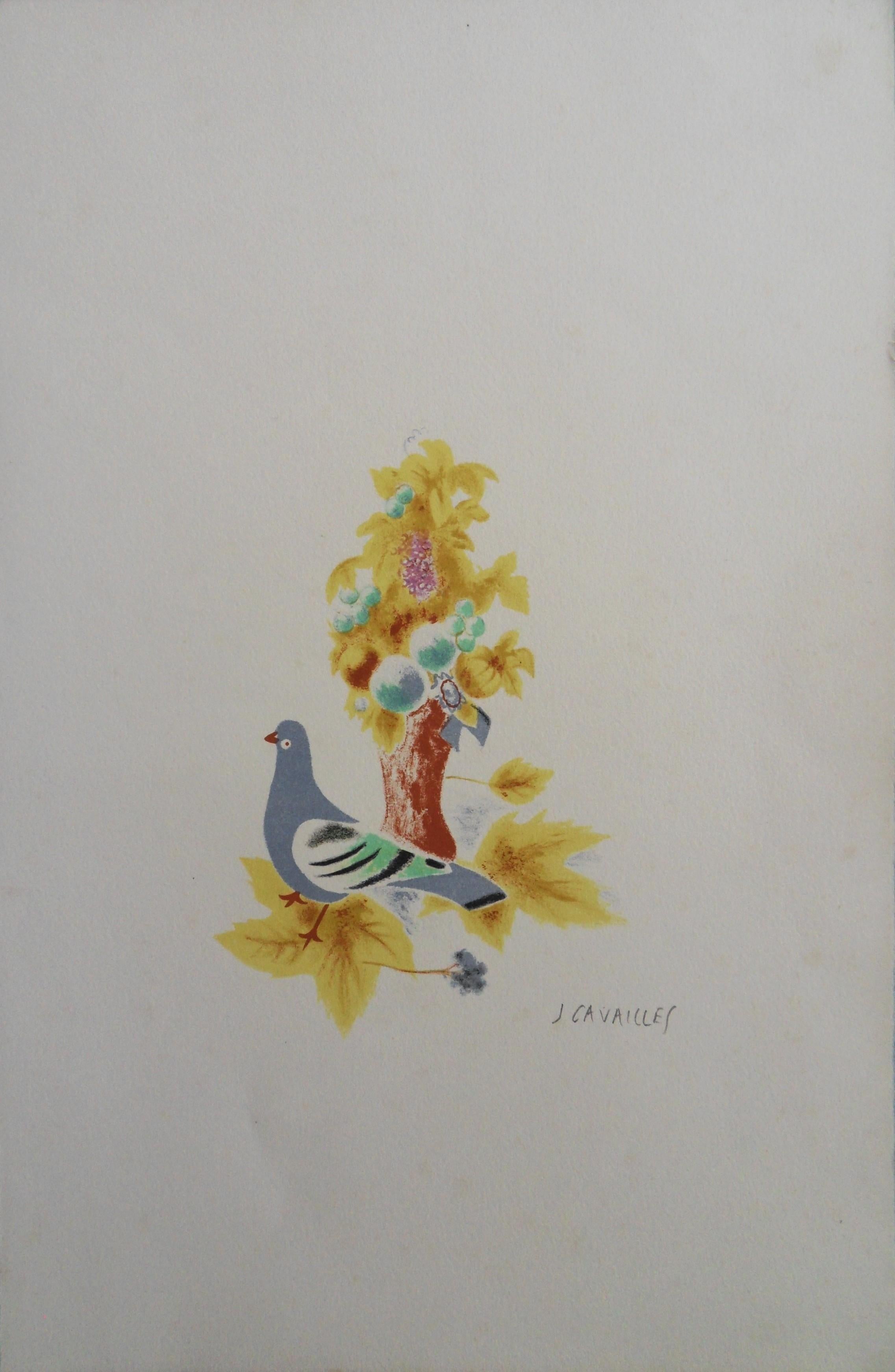 La colombe - Lithographie originale, signée à la main - Print de Jules Cavailles