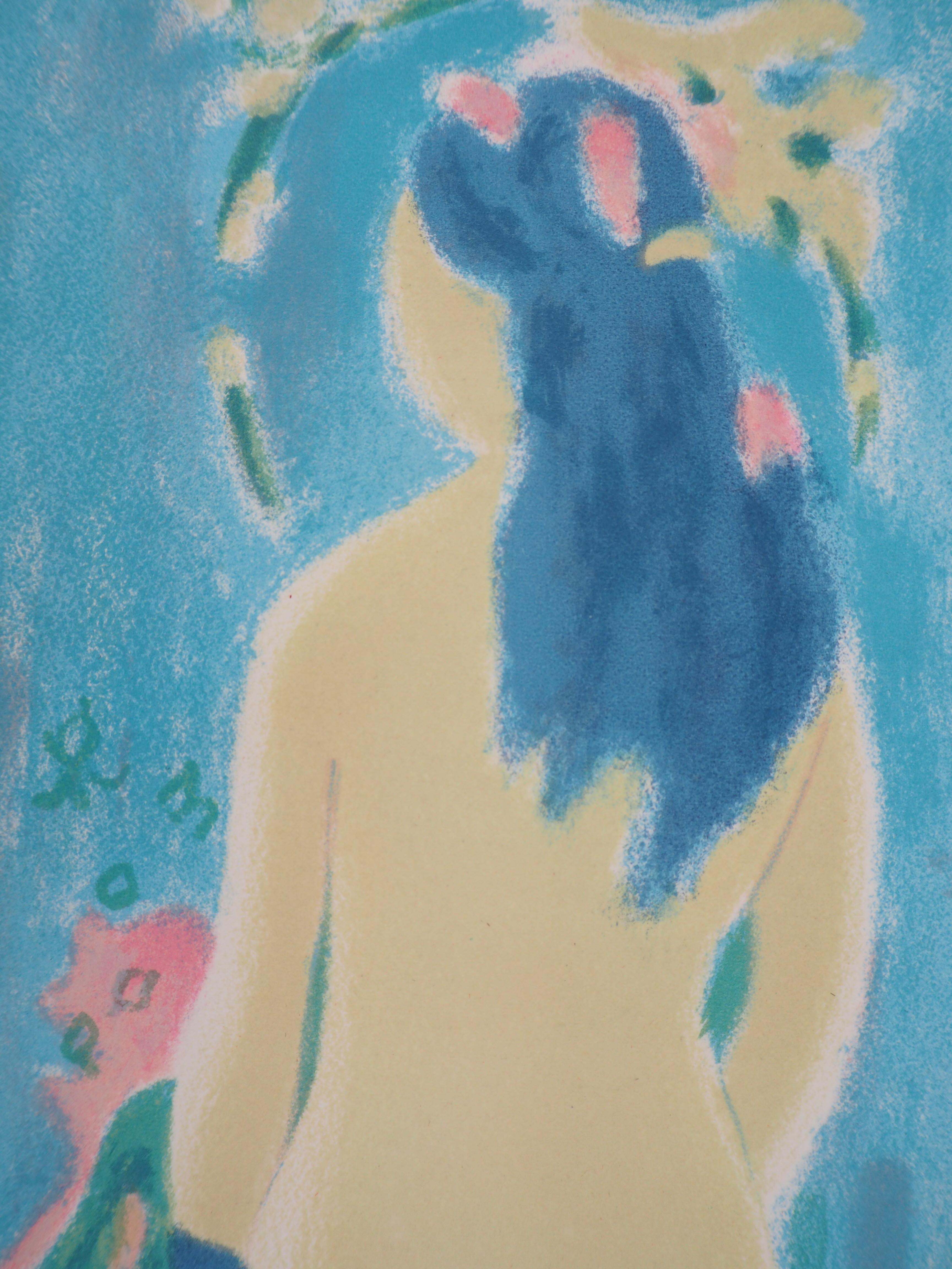 Hommage à Cézanne : Le Baigneur - Lithographie originale signée à la main - Bleu Figurative Print par Jules Cavailles