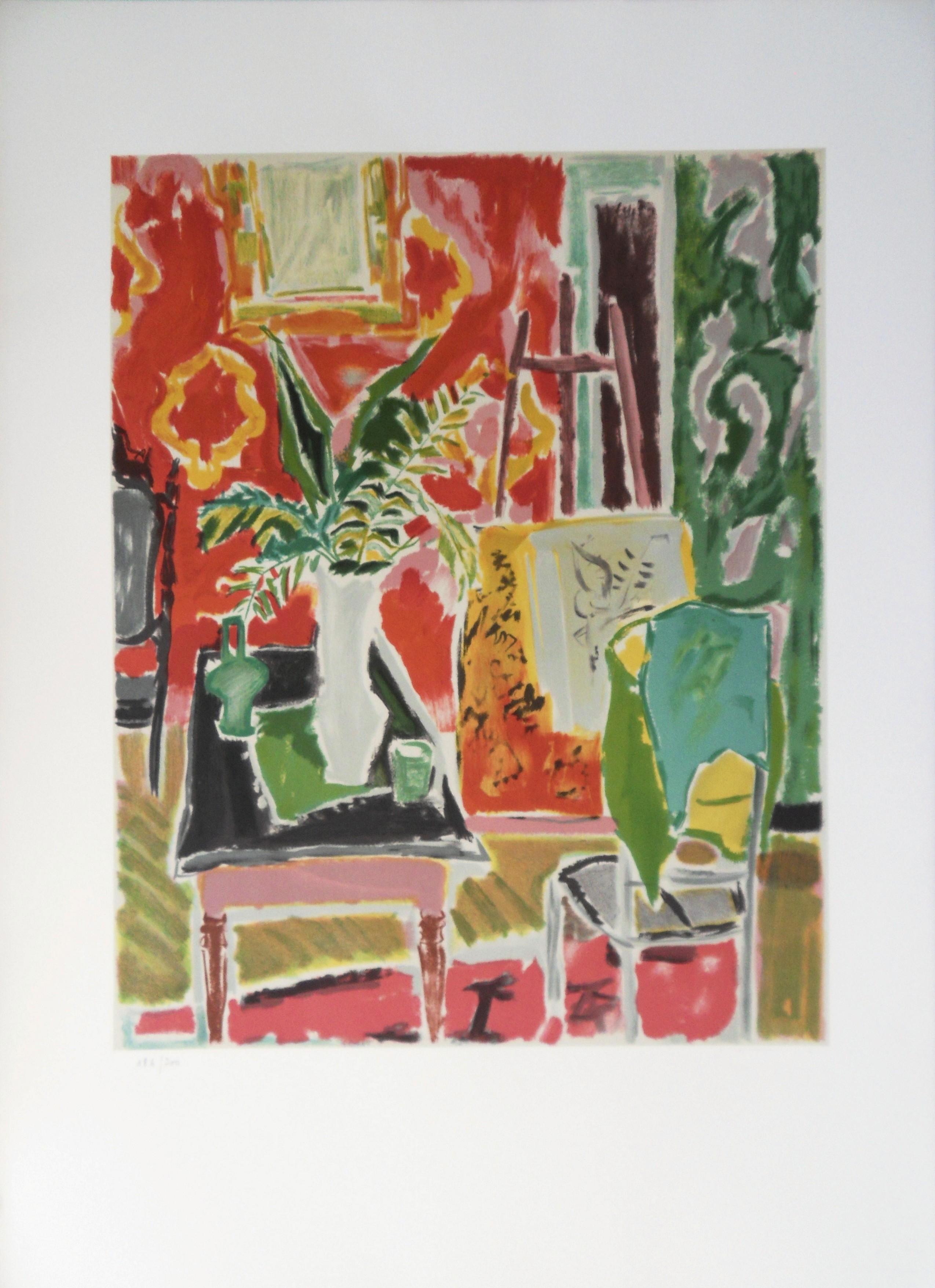 View on the Artist Workshop – Steinlithographie – Mourlot 1982 – Print von Jules Cavailles