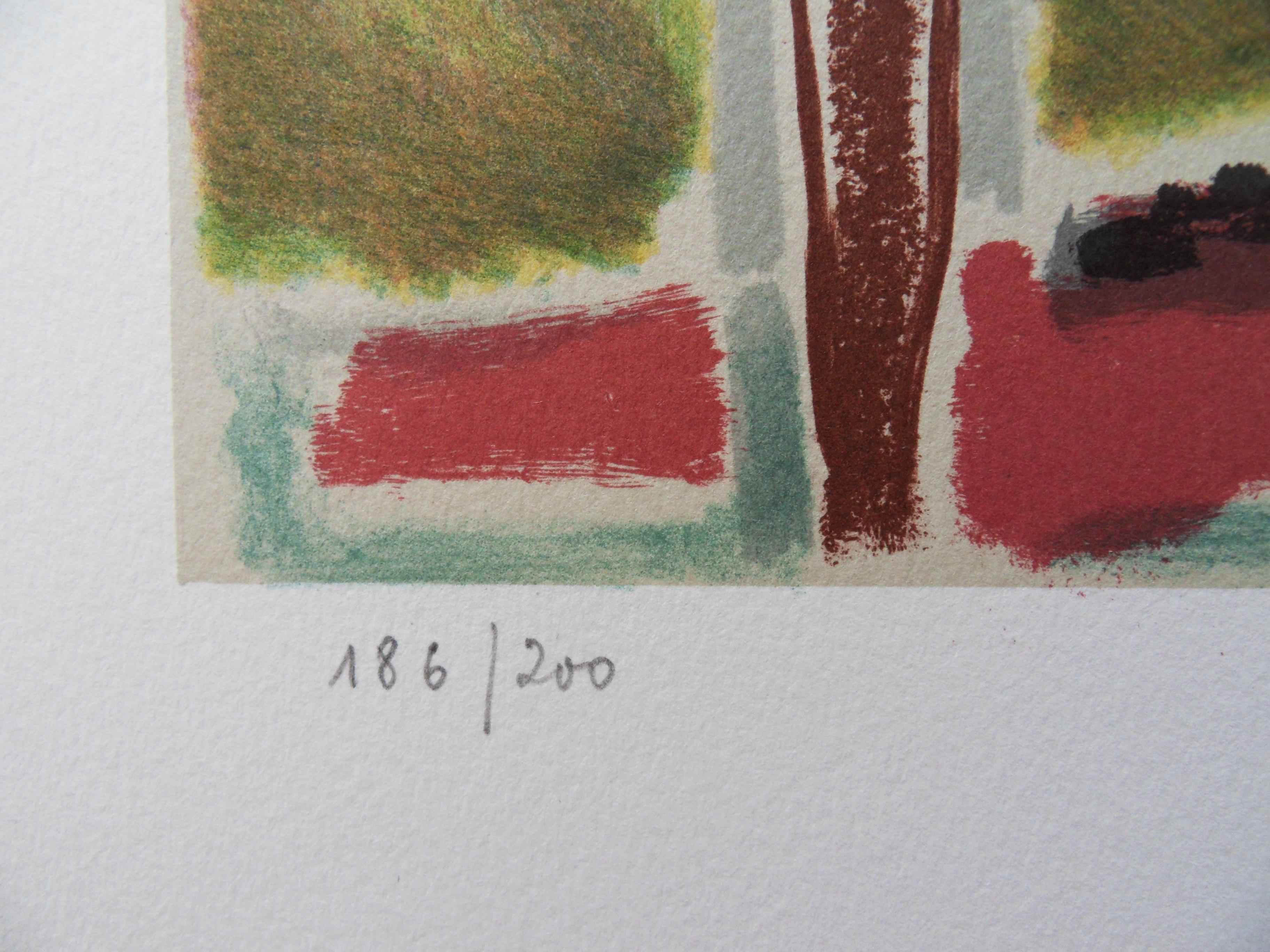 View on the Artist Workshop - Stone lithograph - Mourlot 1982 - Brown Interior Print by Jules Cavailles