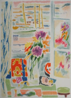 View on the Harbour of Cannes - Stone lithograph - Mourlot 1965