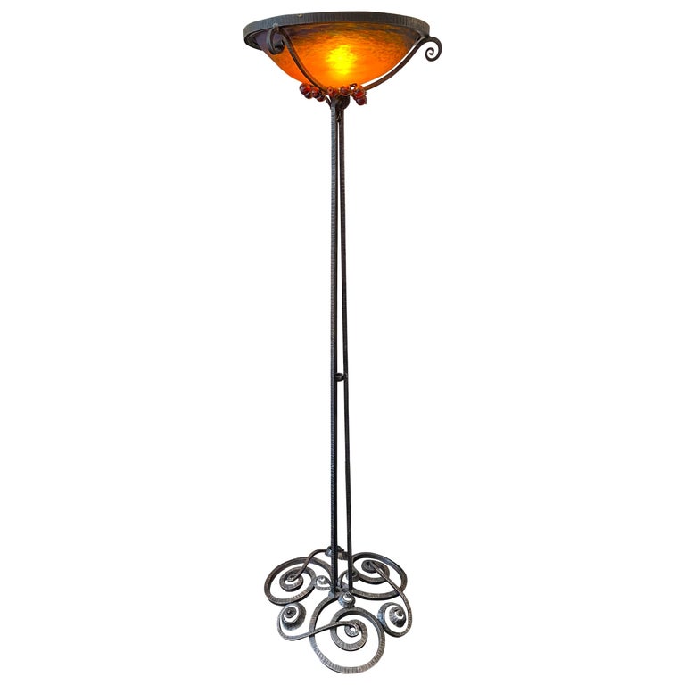 Jules Cayette and Charles Schneider Art Nouveau Wrought Iron Floor Lamp ...