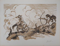 Mythology : Fight with a Centaur - Original wooodcut, Handsigned & Numbered