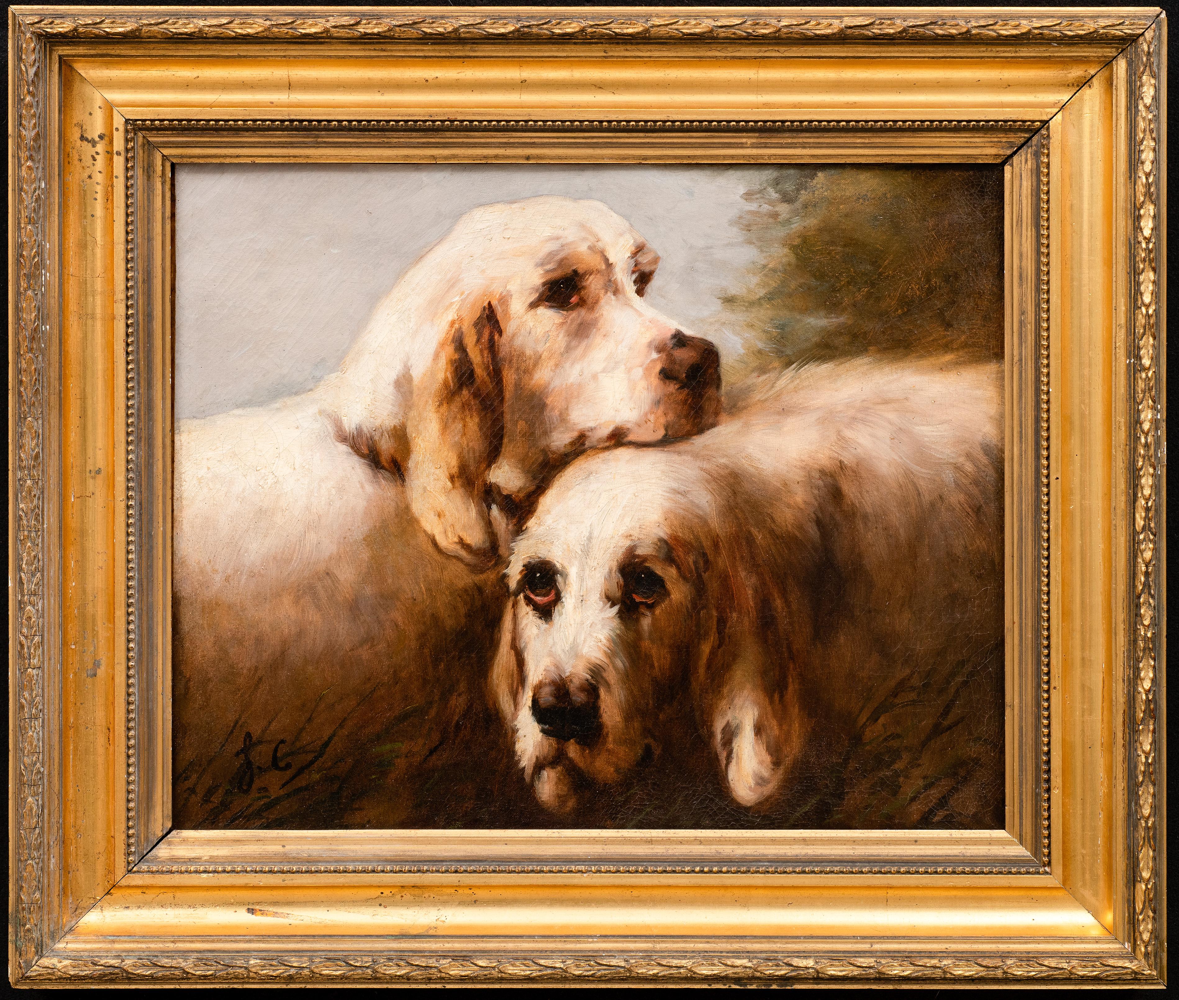 Antike Hundemalerei: Ein Paar Grand Griffon Vendéen Jagdhunde, um 1870 – Painting von Jules Chardigny