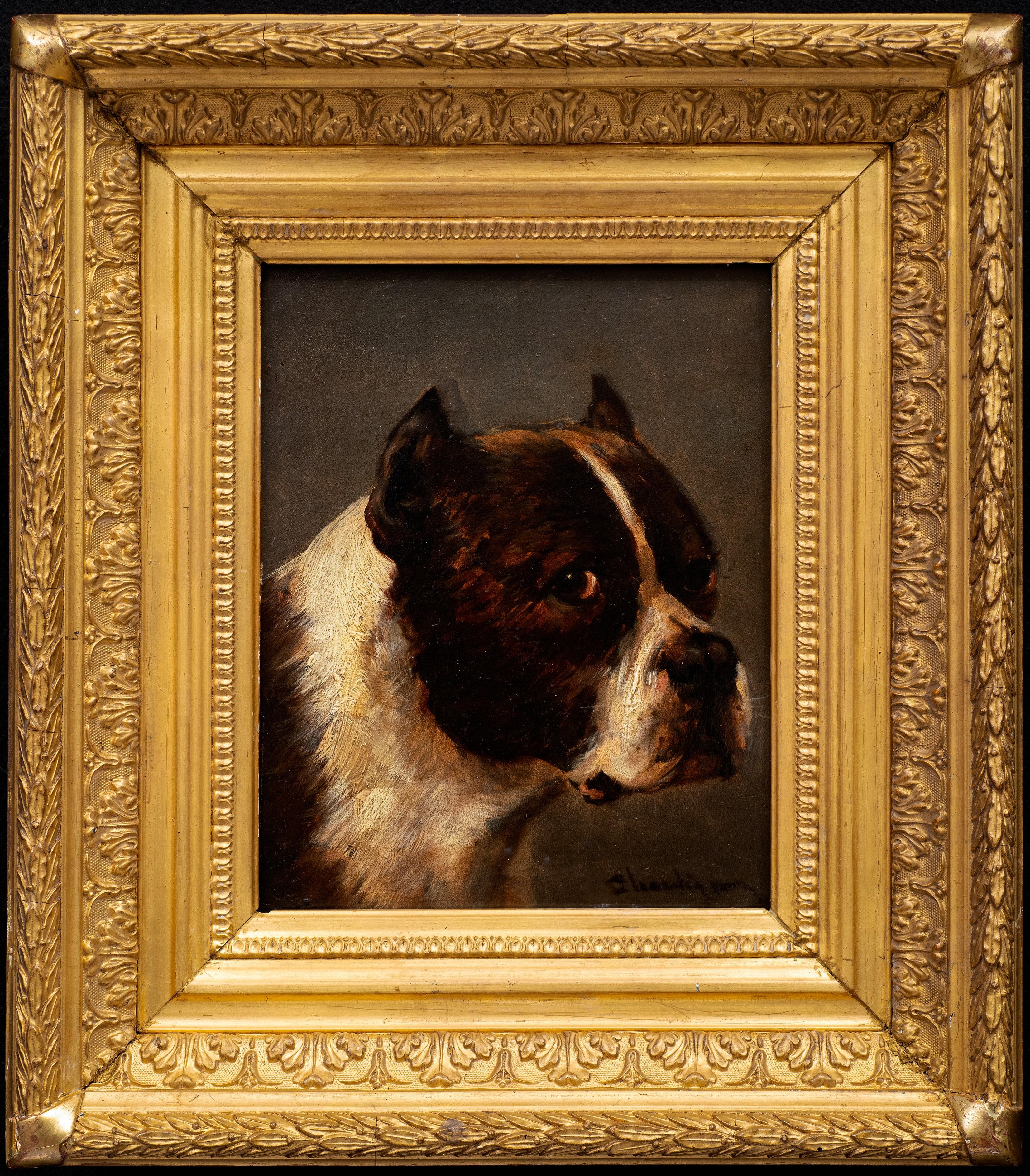 Jules Chardigny  Portrait Painting - Antique Dog Painting: Cane Corso ("Bodyguard Dog") Jules Chardigny, circa 1870