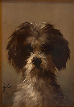 Peinture de chien d'un terrier des années 1870, par Jules Chardigny (1849-1892)