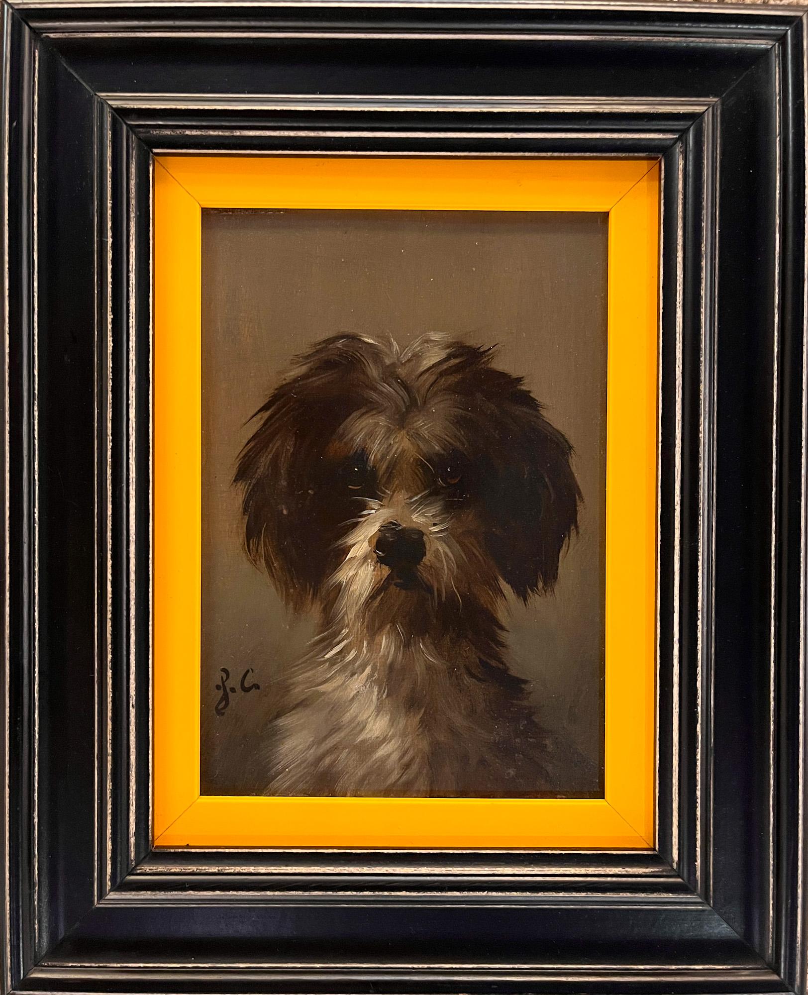 Pintura antigua de un perro Terrier por Jules Chardigny (1849-1892) Circa 1870
