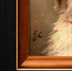 "Dog Painting of a Terrier with a Bow"-Jules Chardigny (1849-1892) Circa 1870