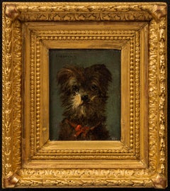"Dog Painting of a Terrier with a Bow"-Jules Chardigny (1849-1892) Circa 1870