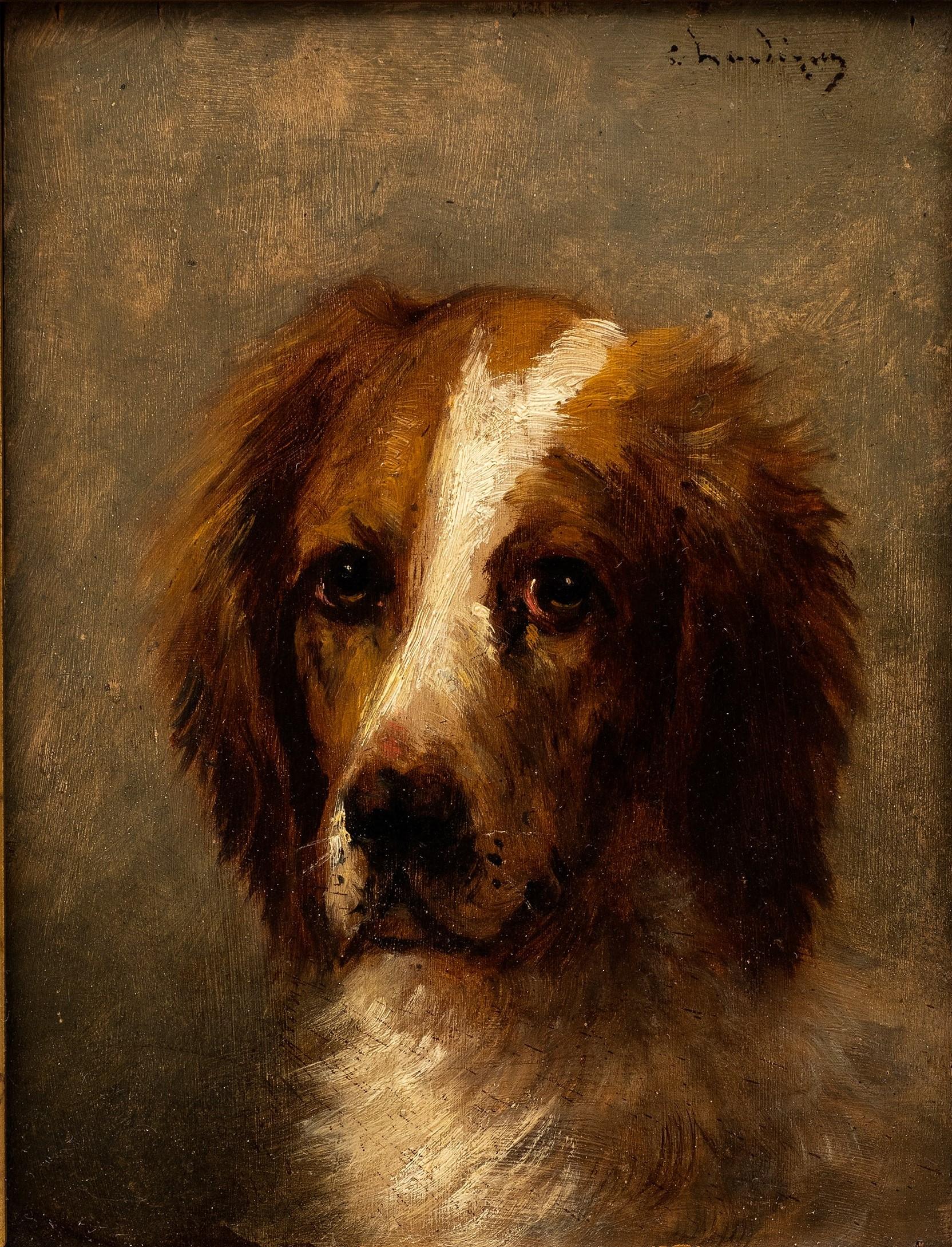 Dog Portrait of a Hunting Dog by Jules Chardigny (1849-1892) 1